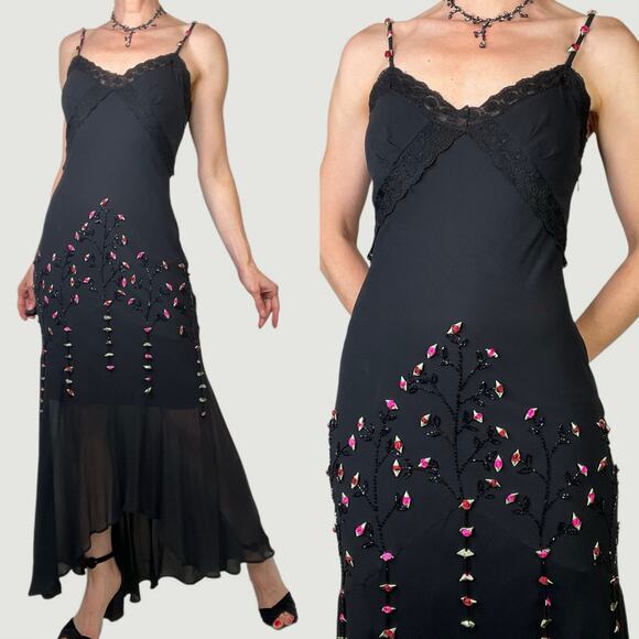 Sue Wong Dresses & Skirts - SOLD Sue Wong silk beaded prom slip dress rosebud floral embellished maxi gown